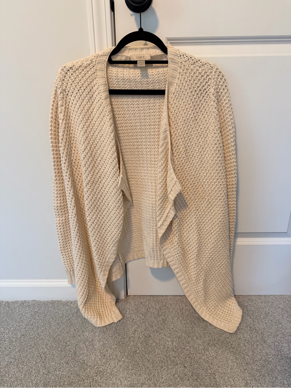 LOFT Cream Open Knit Waterfall Cardigan Sweater Size Medium